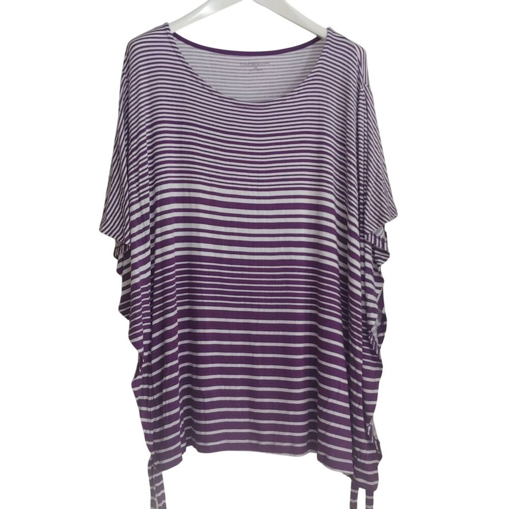 Croft & Barrow Women 1/2 Bat Sleeve Tee Size 3X Purple/White Soft Rayon Stripe